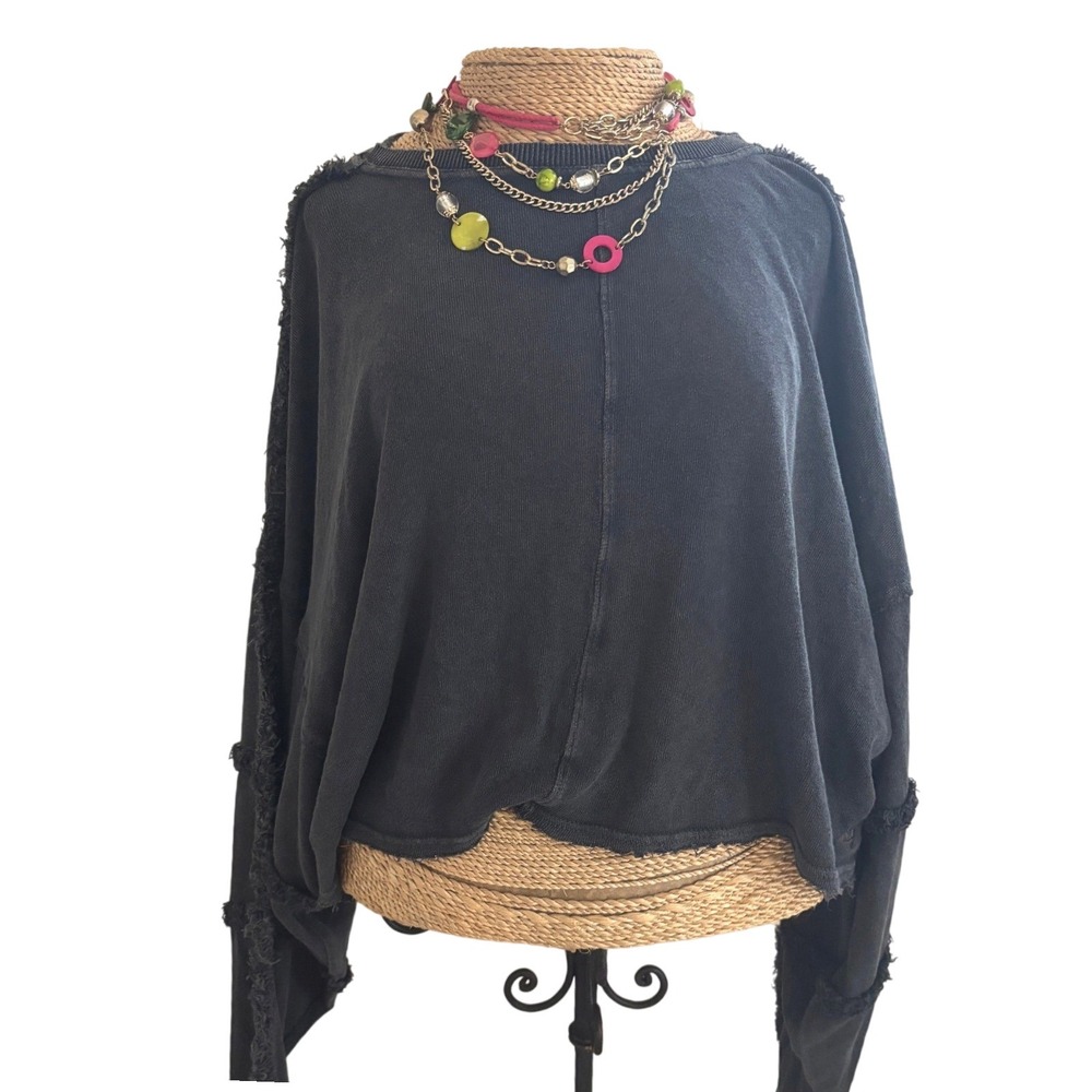 Free‎ People Black Tunic Top Blouse Long Sleeve Bohemian Textured